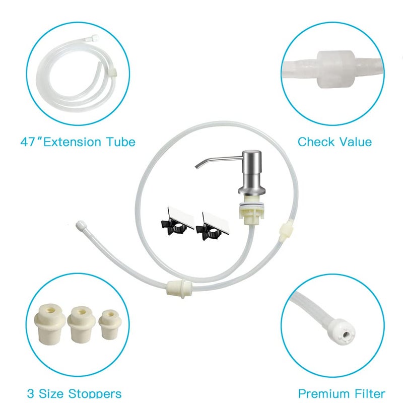OHiHi Dish Soap Dispenser for Kitchen Sink (Brushed Nickel), Countertop Sink Soap Dispenser Water Pump with 47â€ No-Spill Extension Tube Kit Design for Kitchen Bathroom, No More Refills ï¼ˆSliverï¼‰ - Image 4